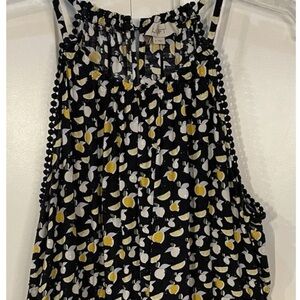 Loft Romper Size Medium Keyhole Button Fruit Novelty Print Rayon Slit Pockets